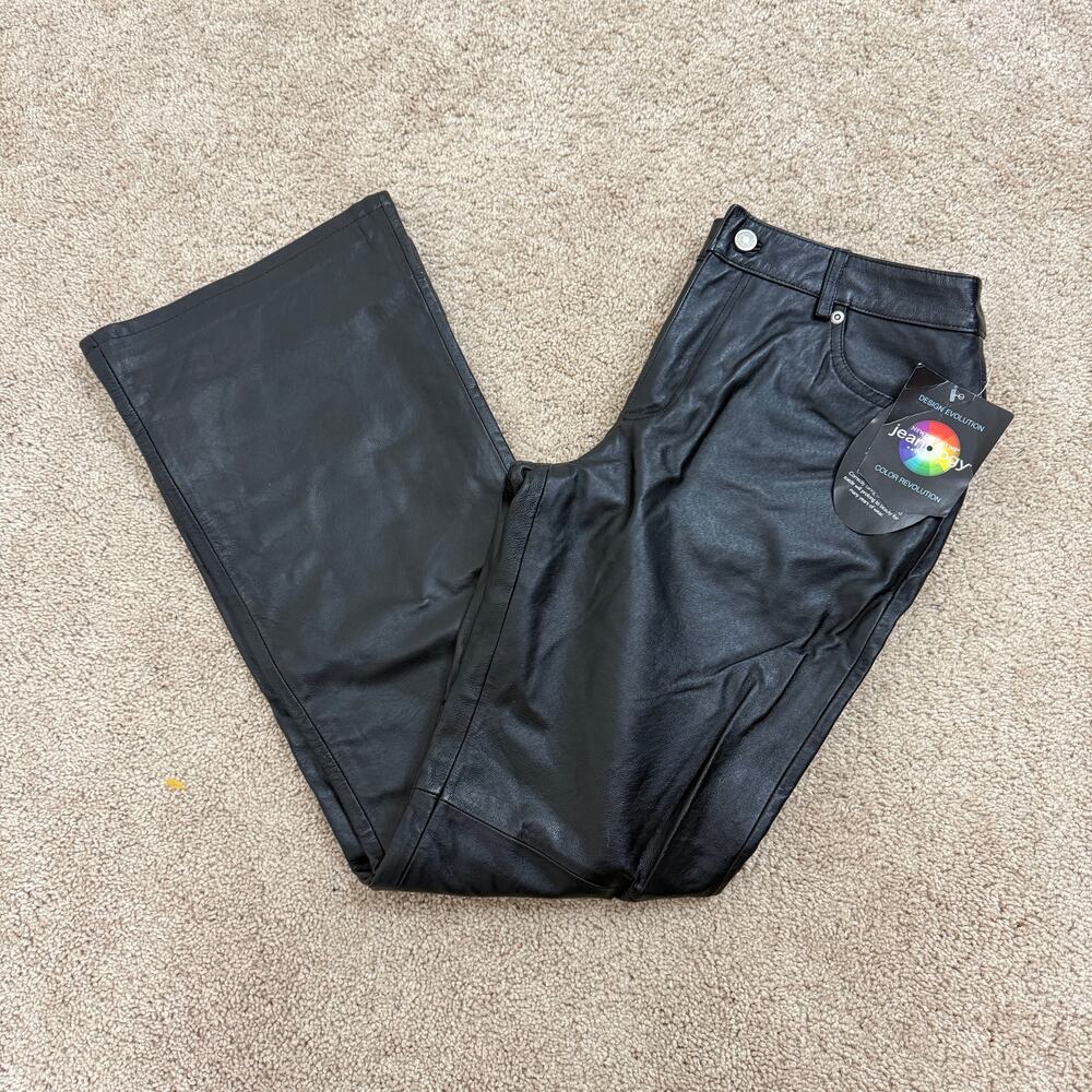 NWT Y2K Newport News Jeanology Black Leather Women’s Flare Grunge Pants size 8